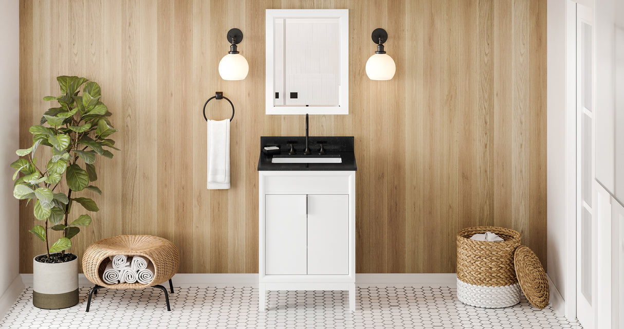 Jeffrey Alexander Theodora 24" White Single Sink Bathroom Vanity with Black Granite Top - 8 in. Widespread Faucet Top product image 6