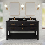 Jeffrey Alexander Kipling 60" Black Double Sink Bathroom Vanity with Black Granite Top - 8 in. Widespread Faucet Top