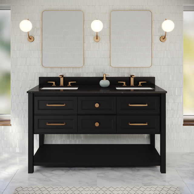 Jeffrey Alexander Kipling 60" Black Double Sink Bathroom Vanity with Black Granite Top - 8 in. Widespread Faucet Top