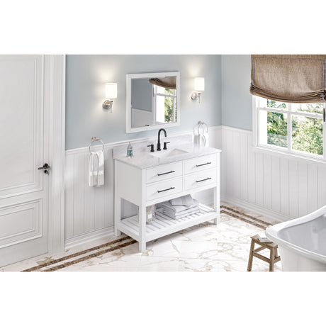 Jeffrey Alexander Wavecrest 48" White Single Sink Bathroom Vanity with White Carrara Marble Top - 8 in. Widespread Faucet Top