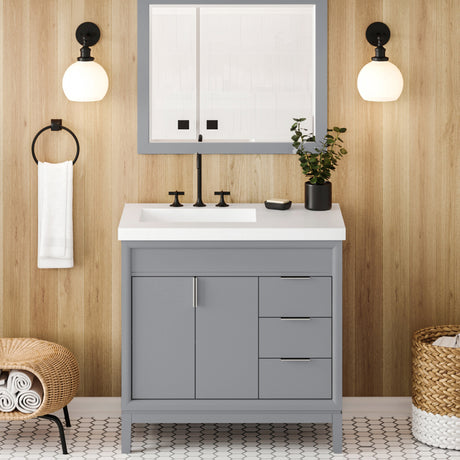 Jeffrey Alexander Theodora 37" Grey Single Sink Bathroom Vanity with White Resin Top - 8 in. Widespread Faucet Top