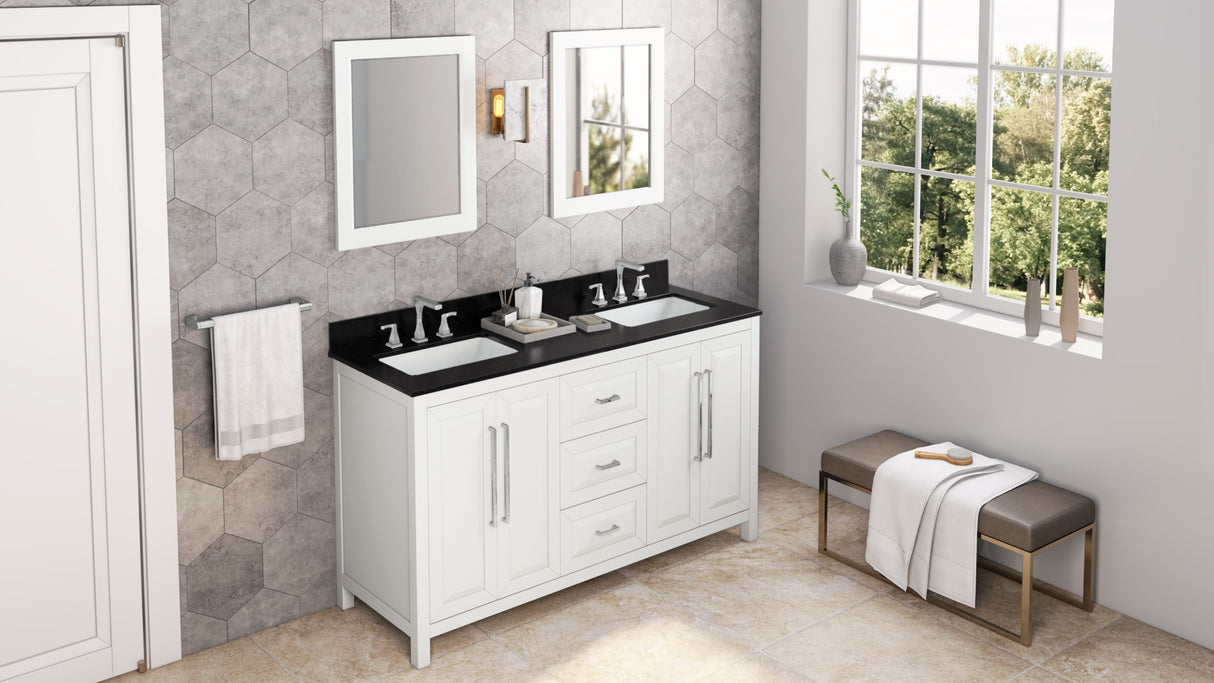 Jeffrey Alexander Cade 60" White Double Sink Bathroom Vanity with Black Granite Top - 8 in. Widespread Faucet Top product image 7