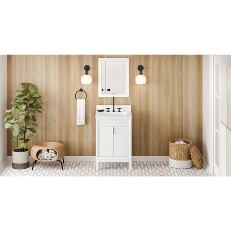 Jeffrey Alexander Theodora 24" White Single Sink Bathroom Vanity with White Quartz Top - 8 in. Widespread Faucet Top - VKITTHE24WHWQR