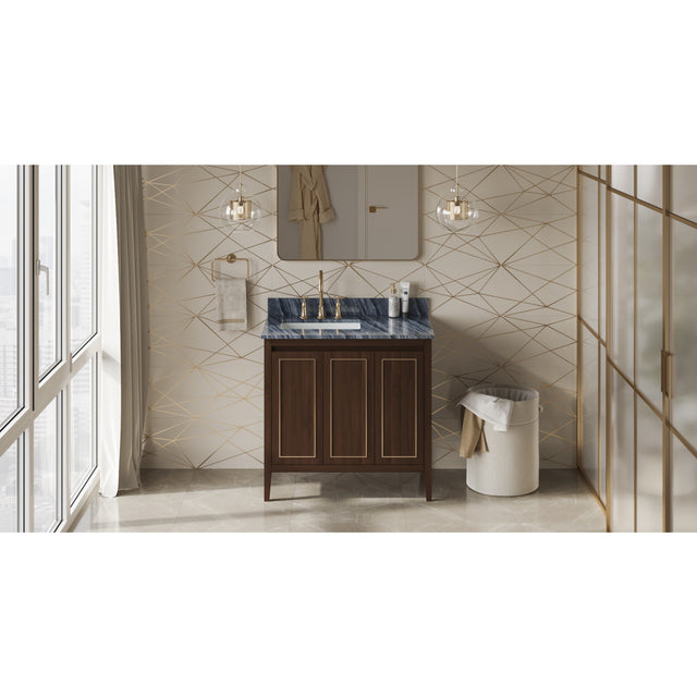 Jeffrey Alexander Percival 36" Dark Walnut Single Sink Bathroom Vanity with Grey Marble Top - 8 in. Widespread Faucet Top
