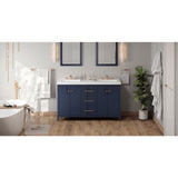 Jeffrey Alexander Katara 61" Hale Blue Double Sink Bathroom Vanity with White Resin Top - 8 in. Widespread Faucet Top