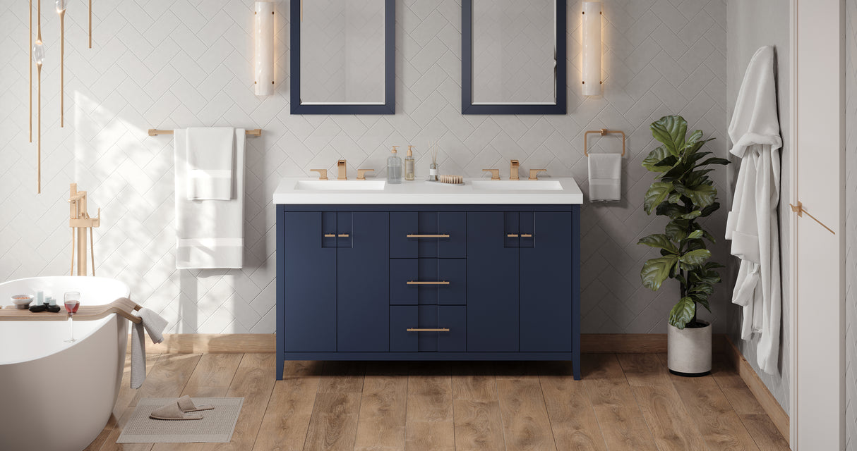 Jeffrey Alexander Katara 61" Hale Blue Double Sink Bathroom Vanity with White Resin Top - 8 in. Widespread Faucet Top product image 5