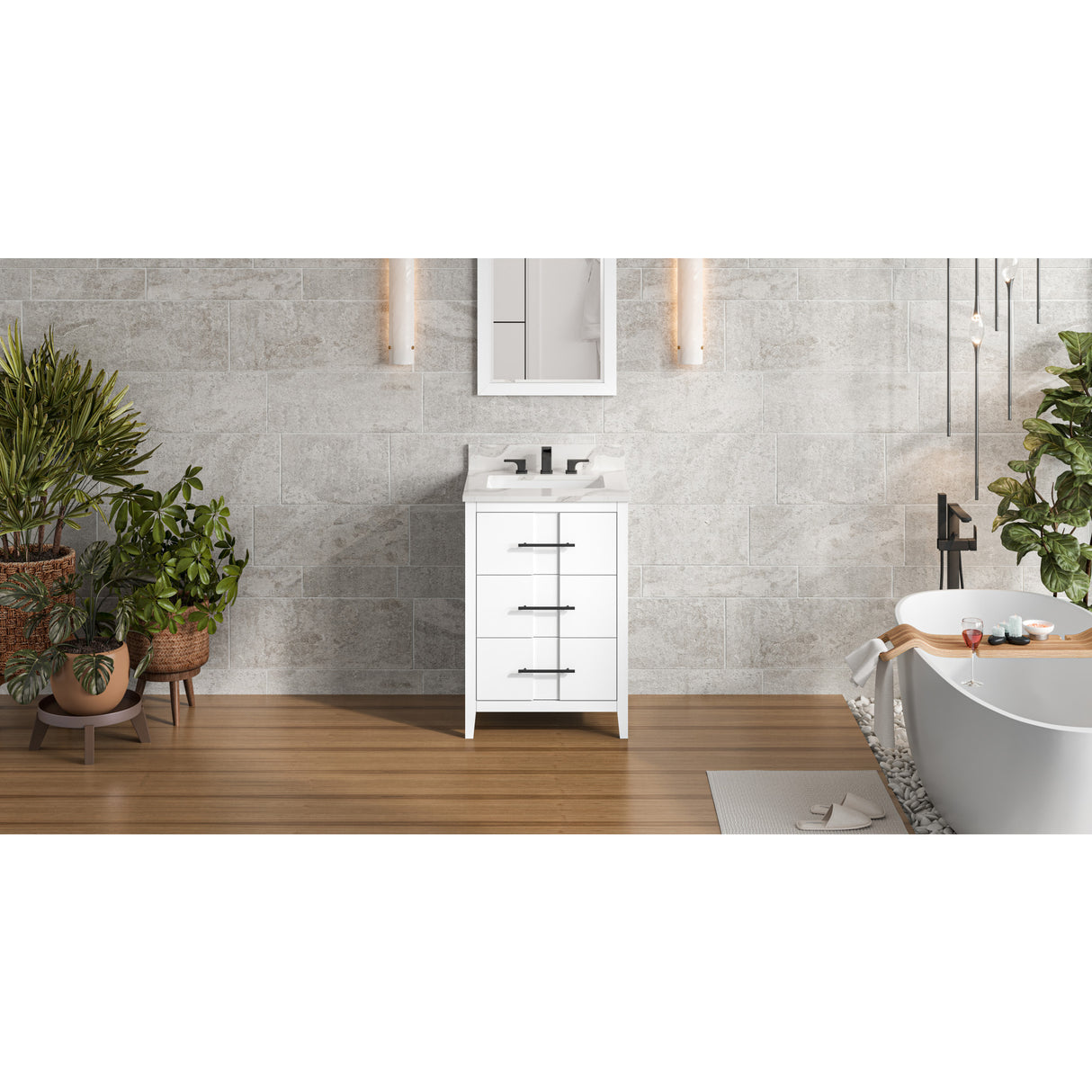 Jeffrey Alexander Katara 24" White Single Sink Bathroom Vanity with Calacatta Vienna Quartz Top - 8 in. Widespread Faucet Top