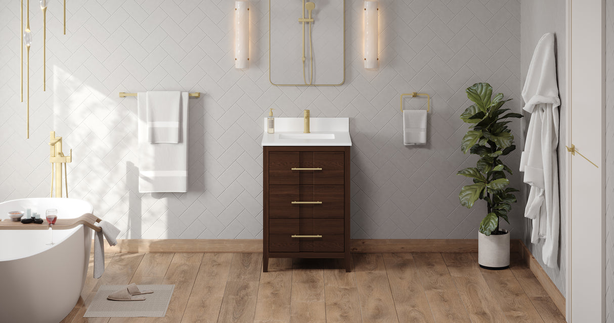 Jeffrey Alexander Katara 24" Dark Walnut Single Sink Bathroom Vanity with White Quartz Top - 8 in. Widespread Faucet Top - VKITKAT24DWWQR1 product image 6