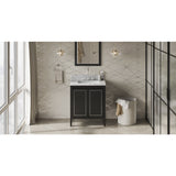 Jeffrey Alexander Percival 30" Black Single Sink Bathroom Vanity with White Carrara Marble Top - 8 in. Widespread Faucet Top