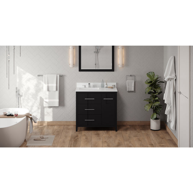 Jeffrey Alexander Katara 36" Black Single Sink Bathroom Vanity with White Quartz Top - 8 in. Widespread Faucet Top