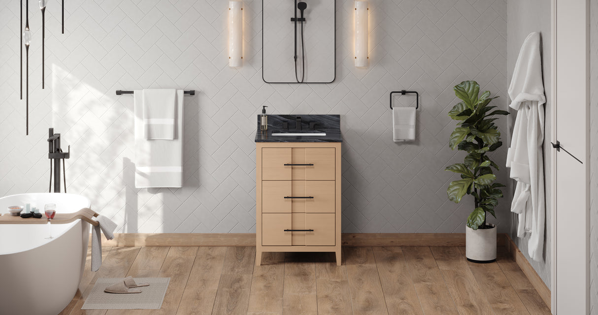 Jeffrey Alexander Katara 24" Natural Oak Single Sink Bathroom Vanity with Grey Marble Top - 8 in. Widespread Faucet Top product image 6