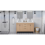 Jeffrey Alexander Theodora 60" Natural Oak Double Sink Bathroom Vanity with White Quartz Top - 8 in. Widespread Faucet Top