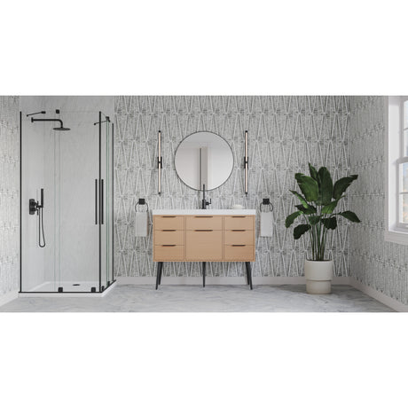 Jeffrey Alexander Gardner 49" Natural Oak Single Sink Bathroom Vanity with White Resin Top - Single-Hole Faucet Top - VKGAR48NOPRE
