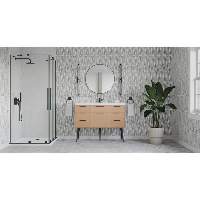 Jeffrey Alexander Gardner 49" Natural Oak Single Sink Bathroom Vanity with White Resin Top - Single-Hole Faucet Top - VKGAR48NOPRE