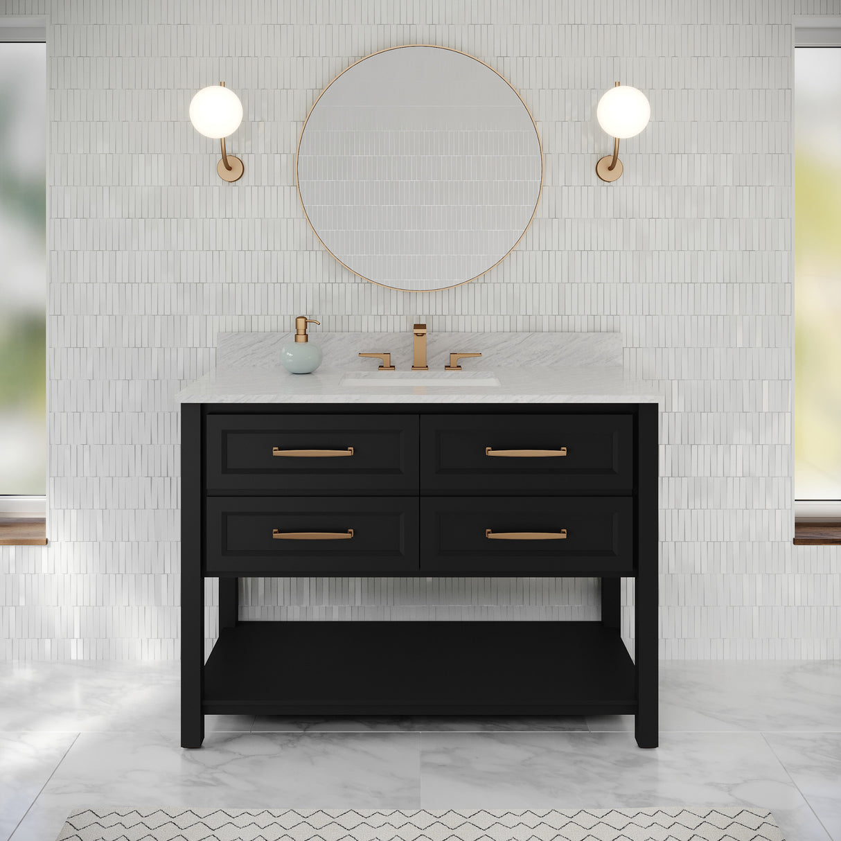 Jeffrey Alexander Kipling 49" Black Single Sink Bathroom Vanity with White Carrara Marble Top - Single-Hole Faucet Top