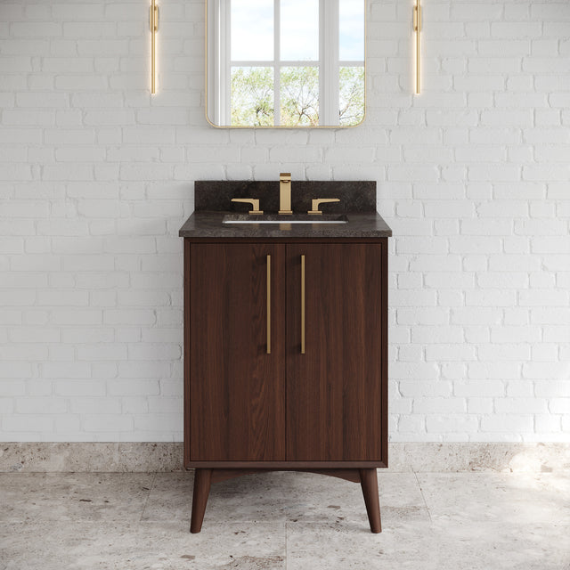 Jeffrey Alexander Dashwood Dark Walnut Single Sink Bathroom Vanity with Blue Limestone Top - Single-Hole Faucet Top - VKITDAS24DWLSR
