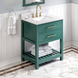 Jeffrey Alexander Wavecrest 30" Green Single Sink Bathroom Vanity with White Carrara Marble Top - 8 in. Widespread Faucet Top product image 2