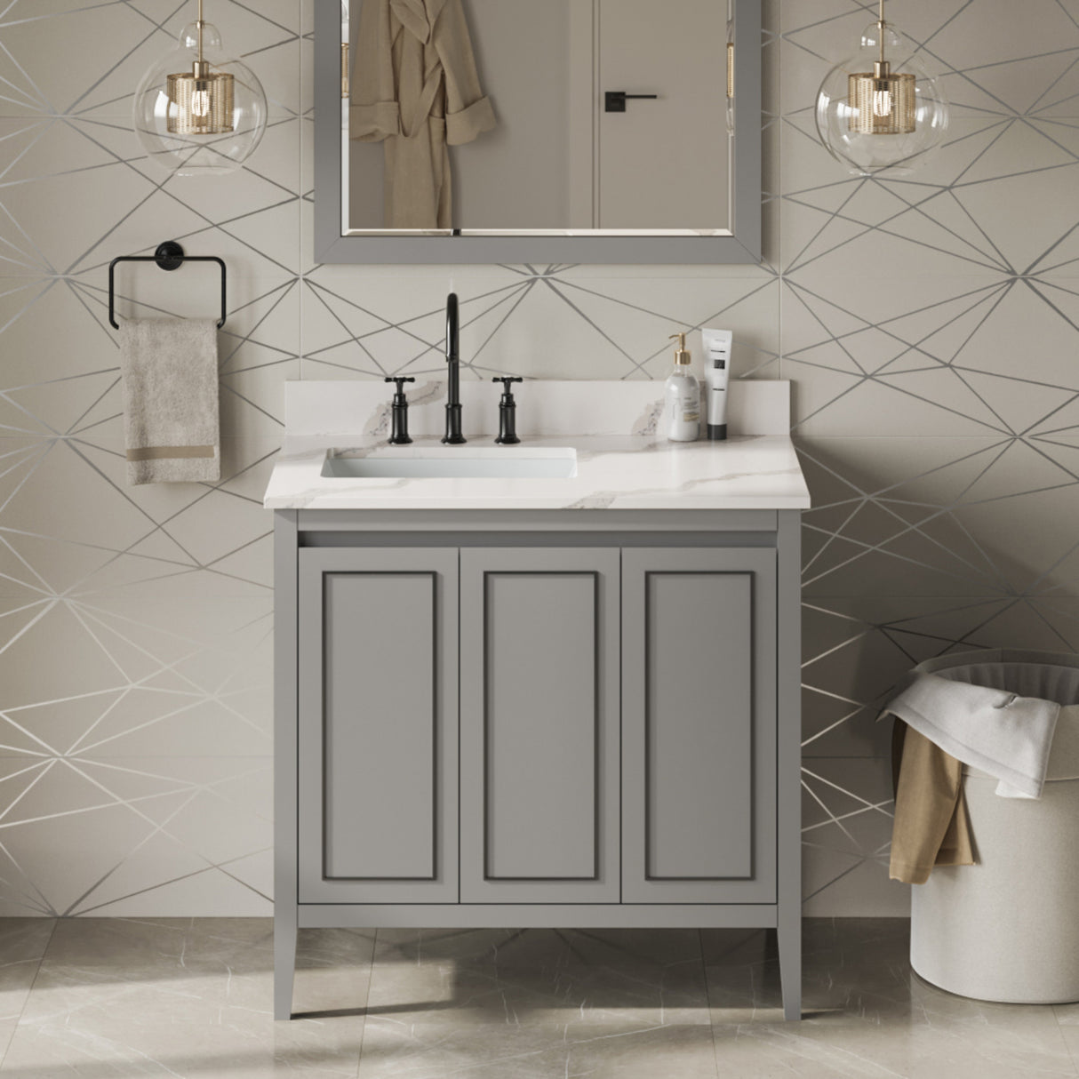 Jeffrey Alexander Percival 36" Grey Single Sink Bathroom Vanity with Calacatta Vienna Quartz Top - 8 in. Widespread Faucet Top product image 2