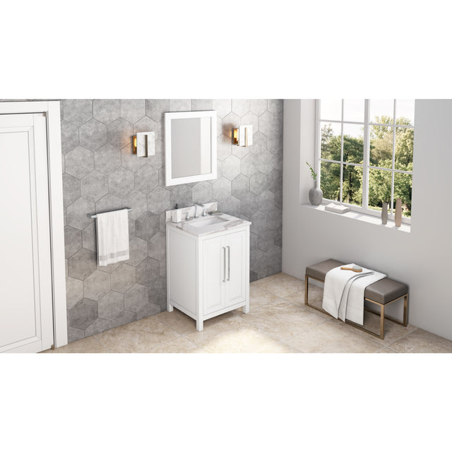 Jeffrey Alexander Cade 24" White Single Sink Bathroom Vanity with Calacatta Vienna Quartz Top - 8 in. Widespread Faucet Top