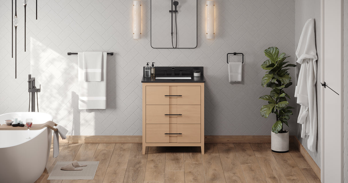 Jeffrey Alexander Katara 30" Natural Oak Single Sink Bathroom Vanity with Black Granite Top - 8 in. Widespread Faucet Top product image 6