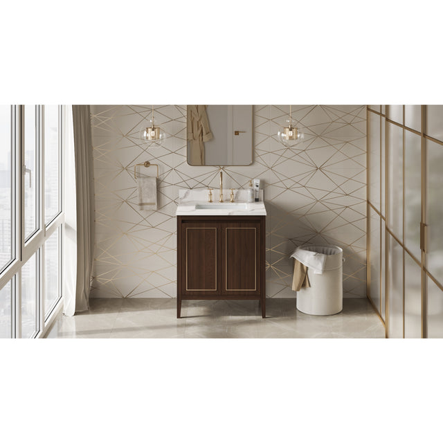 Jeffrey Alexander Percival 30" Dark Walnut Single Sink Bathroom Vanity with Calacatta Vienna Quartz Top - 8 in. Widespread Faucet Top