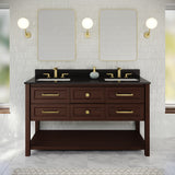 Jeffrey Alexander Kipling 60" Dark Walnut Double Sink Bathroom Vanity with Black Granite Top - 8 in. Widespread Faucet Top