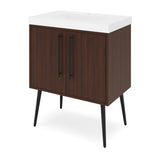 Jeffrey Alexander Tempest 30" Dark Walnut Single Sink Bathroom Vanity with White Resin Top - Single-Hole Faucet Top - VKTEM30DWPRE