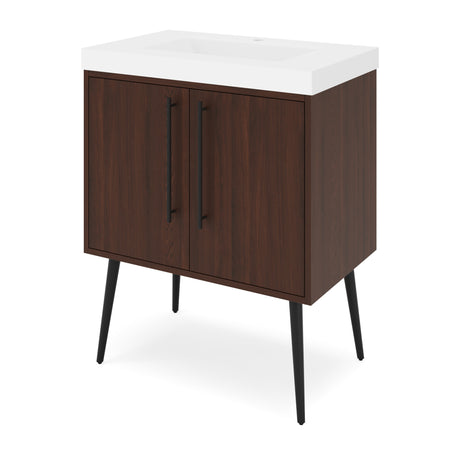 Jeffrey Alexander Tempest 30" Dark Walnut Single Sink Bathroom Vanity with White Resin Top - Single-Hole Faucet Top - VKTEM30DWPRE