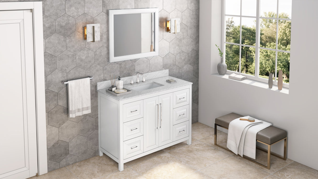 Jeffrey Alexander Cade 48" White Single Sink Bathroom Vanity with White Carrara Marble Top - 8 in. Widespread Faucet Top product image 7