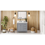 Jeffrey Alexander Theodora 36" Grey Single Sink Bathroom Vanity with Calacatta Vienna Quartz Top - 8 in. Widespread Faucet Top