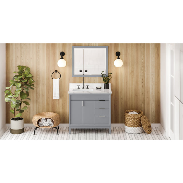 Jeffrey Alexander Theodora 36" Grey Single Sink Bathroom Vanity with Calacatta Vienna Quartz Top - 8 in. Widespread Faucet Top