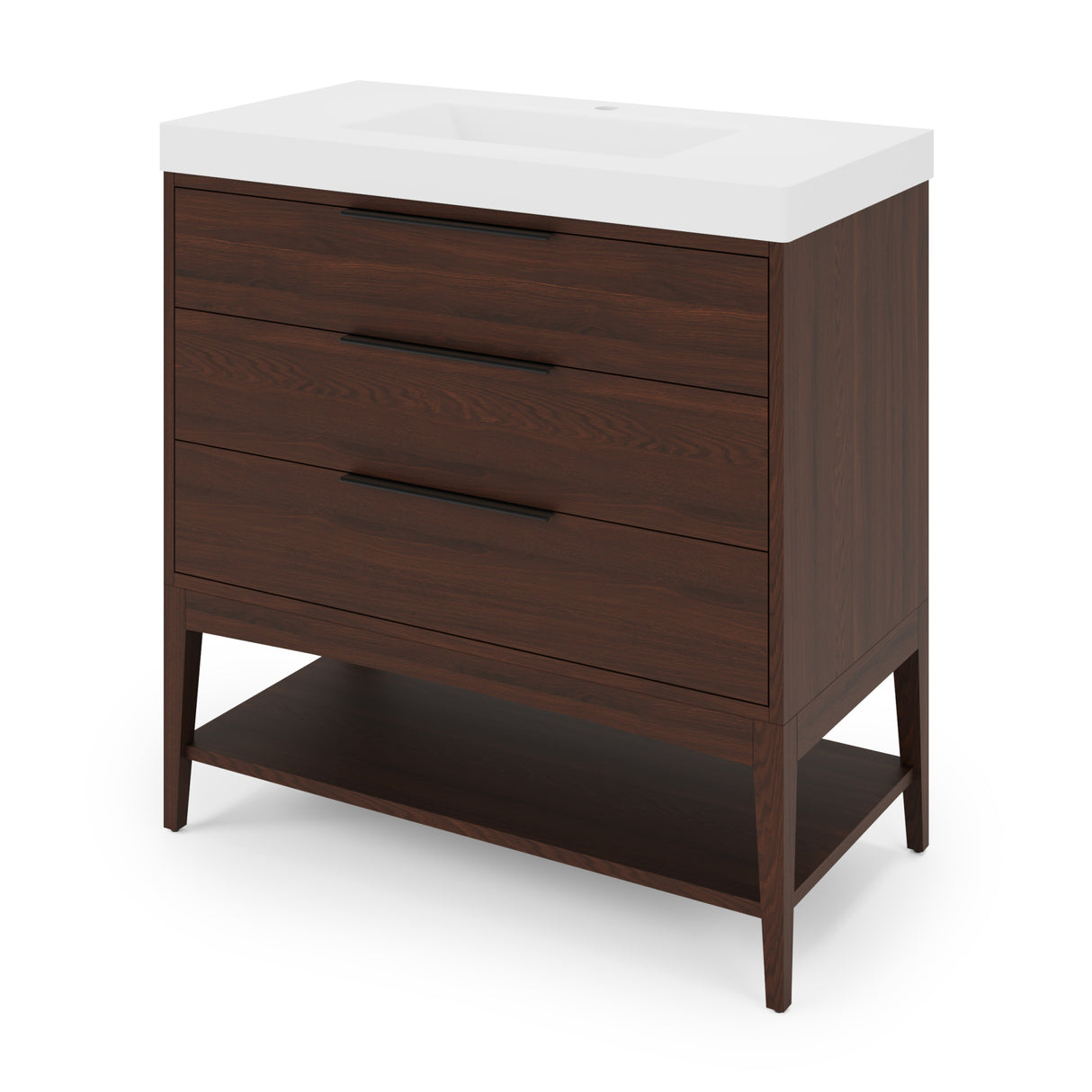 Jeffrey Alexander Gardner 37" Dark Walnut Single Sink Bathroom Vanity with White Resin Top - Single-Hole Faucet Top - VKGAR36DWWDDWRE