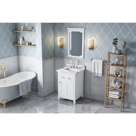 Jeffrey Alexander Chatham 24" White Single Sink Bathroom Vanity with Calacatta Vienna Quartz Top - 8 in. Widespread Faucet Top