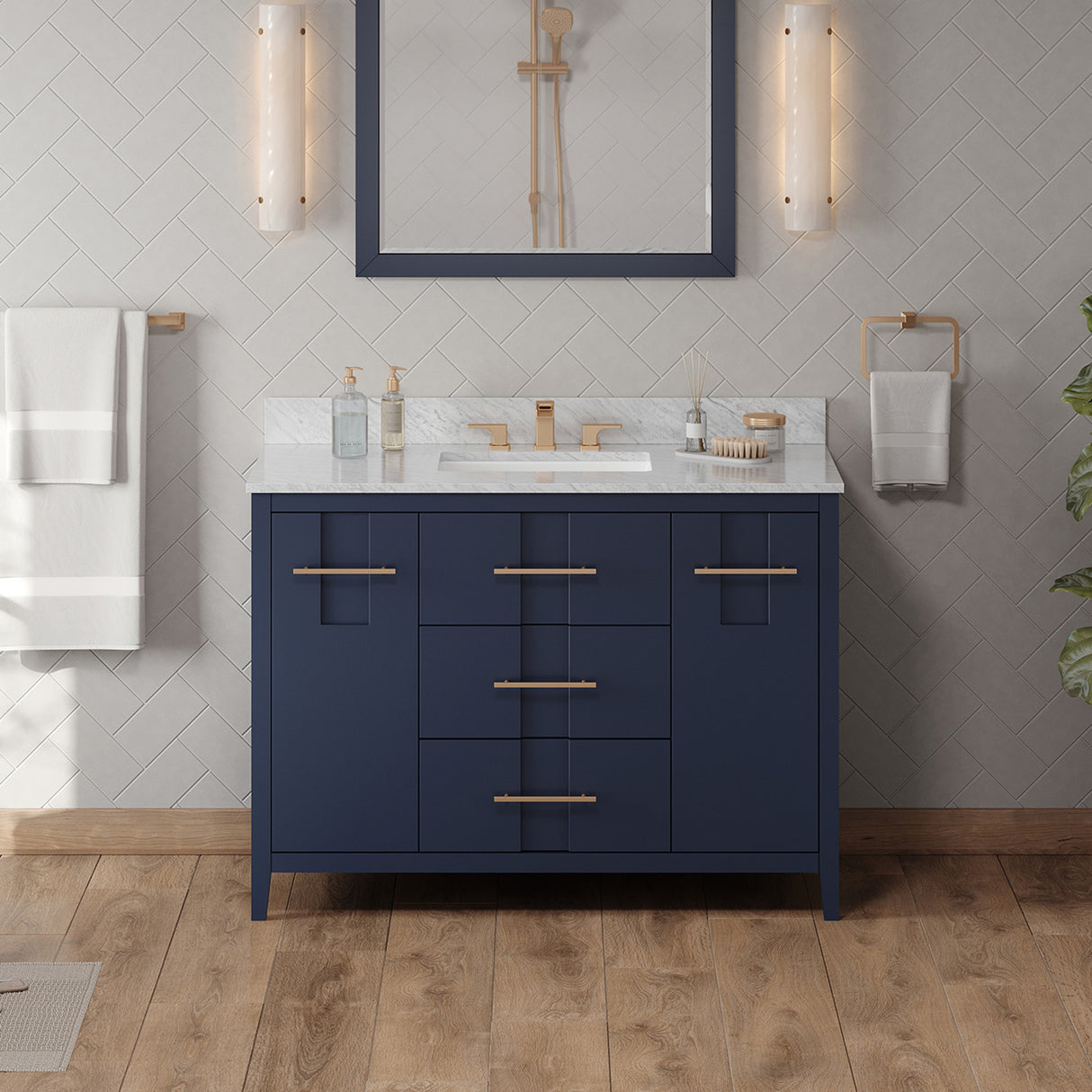 Jeffrey Alexander Katara 48" Hale Blue Single Sink Bathroom Vanity with White Carrara Marble Top - 8 in. Widespread Faucet Top product image 2