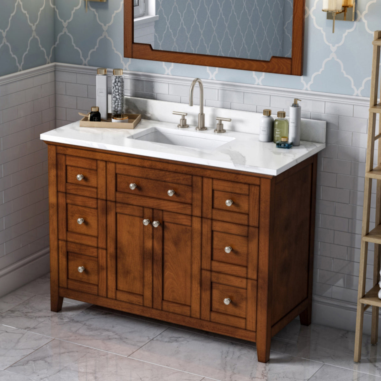 Jeffrey Alexander Chatham 48" Chocolate Single Sink Bathroom Vanity with Calacatta Vienna Quartz Top - 8 in. Widespread Faucet Top product image 2