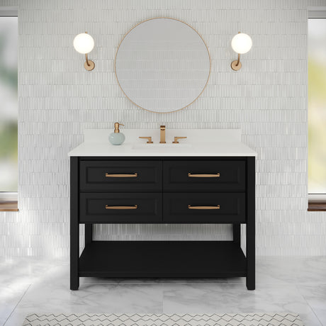 Jeffrey Alexander Kipling 49" Black Single Sink Bathroom Vanity with White Quartz Top - Single-Hole Faucet Top