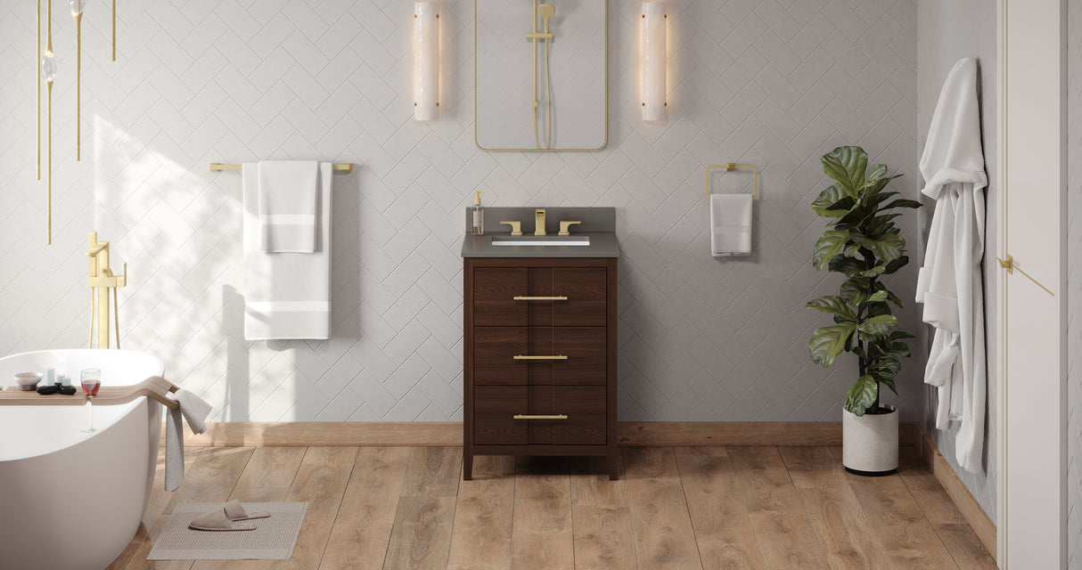 Jeffrey Alexander Katara 24" Dark Walnut Single Sink Bathroom Vanity with Grey Quartz Top - 8 in. Widespread Faucet Top product image 6