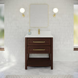 Jeffrey Alexander Kipling 31" Dark Walnut Single Sink Bathroom Vanity with White Quartz Top - Single-Hole Faucet Top - VKITKIP30DWWQR1