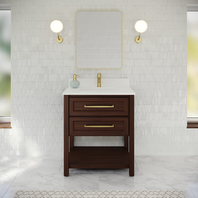 Jeffrey Alexander Kipling 31" Dark Walnut Single Sink Bathroom Vanity with White Quartz Top - Single-Hole Faucet Top - VKITKIP30DWWQR1