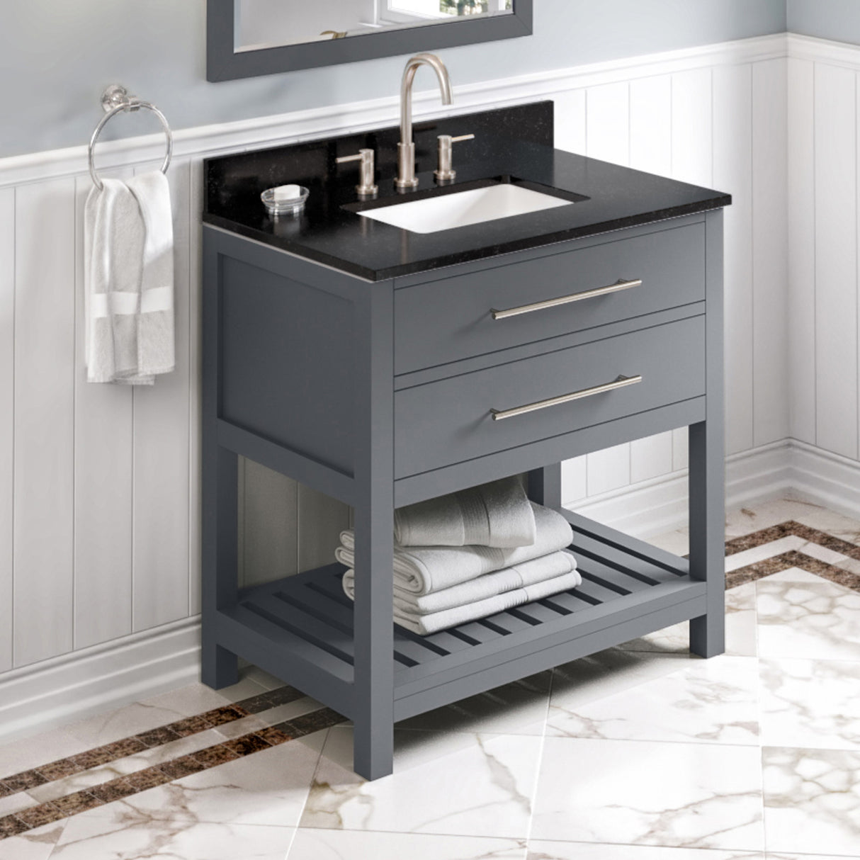 Jeffrey Alexander Wavecrest 36" Grey Single Sink Bathroom Vanity with Black Granite Top - 8 in. Widespread Faucet Top product image 2
