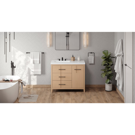 Jeffrey Alexander Katara 42" Natural Oak Single Sink Bathroom Vanity with White Resin Top - 8 in. Widespread Faucet Top