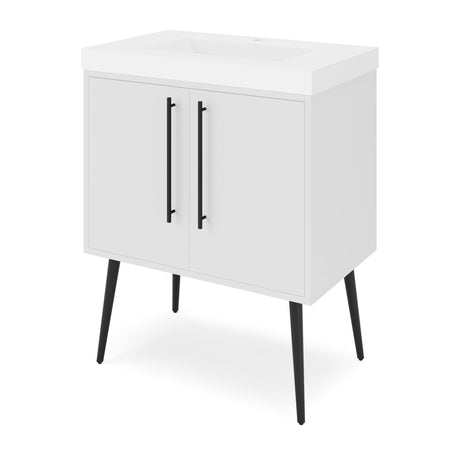 Jeffrey Alexander Tempest 30" White Single Sink Bathroom Vanity with White Resin Top - Single-Hole Faucet Top - VKTEM30WHPRE