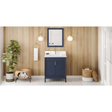 Jeffrey Alexander Theodora 30" Hale Blue Single Sink Bathroom Vanity with White Quartz Top - 8 in. Widespread Faucet Top - VKITTHE30BLWQR1