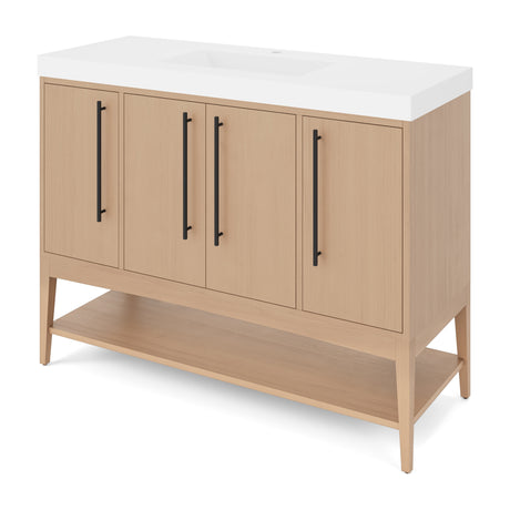 Jeffrey Alexander Tempest 48" Natural Oak Single Sink Bathroom Vanity with White Resin Top - Single-Hole Faucet Top - VKTEM48NOWDNORE