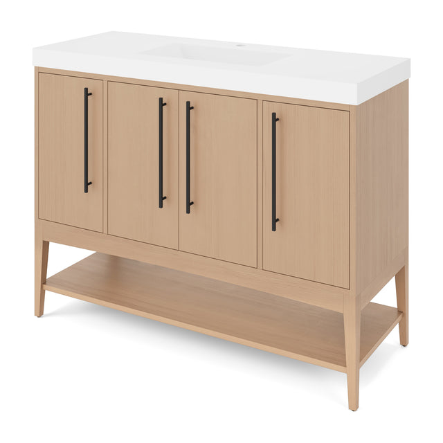 Jeffrey Alexander Tempest 48" Natural Oak Single Sink Bathroom Vanity with White Resin Top - Single-Hole Faucet Top - VKTEM48NOWDNORE