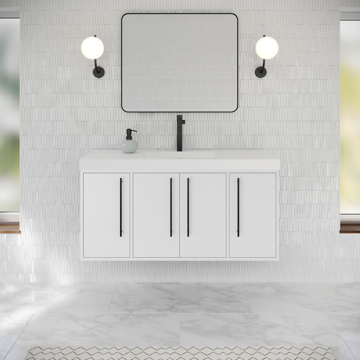 Jeffrey Alexander Tempest 48" White Single Sink Bathroom Vanity with White Resin Top - Single-Hole Faucet Top - VKTEM48WHRE product image 2