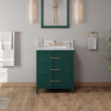 Jeffrey Alexander Katara 30" Green Single Sink Bathroom Vanity with White Carrara Marble Top - 8 in. Widespread Faucet Top product image 2