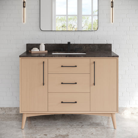 Jeffrey Alexander Dashwood Natural Oak Single Sink Bathroom Vanity with Blue Limestone Top - 8 in. Widespread Faucet Top - VKITDAS48NOLSR