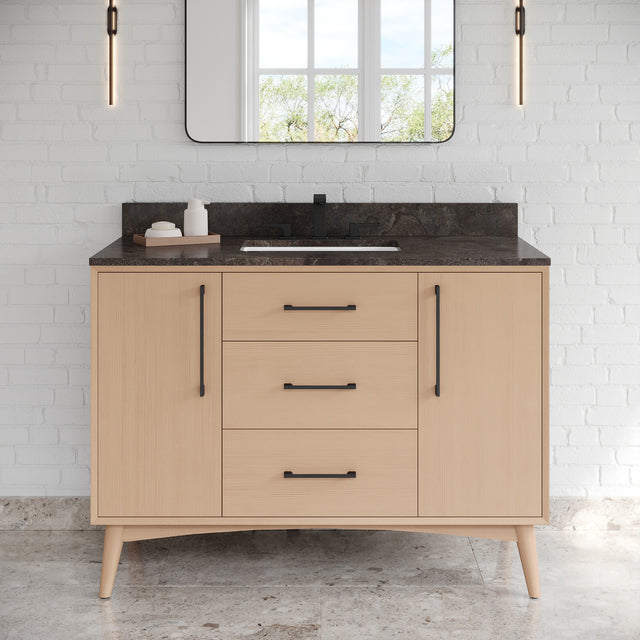 Jeffrey Alexander Dashwood Natural Oak Single Sink Bathroom Vanity with Blue Limestone Top - 8 in. Widespread Faucet Top - VKITDAS48NOLSR