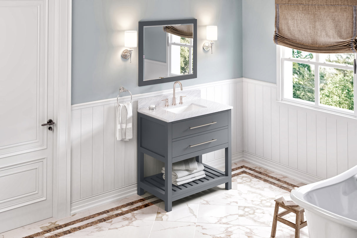Jeffrey Alexander Wavecrest 36" Grey Single Sink Bathroom Vanity with White Quartz Top - 8 in. Widespread Faucet Top product image 7